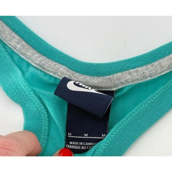 Nike Women’s Teal Racerback Swoosh Tank Top Stretch Sz‎ M Athleisure See Photos - Picture 6 of 7